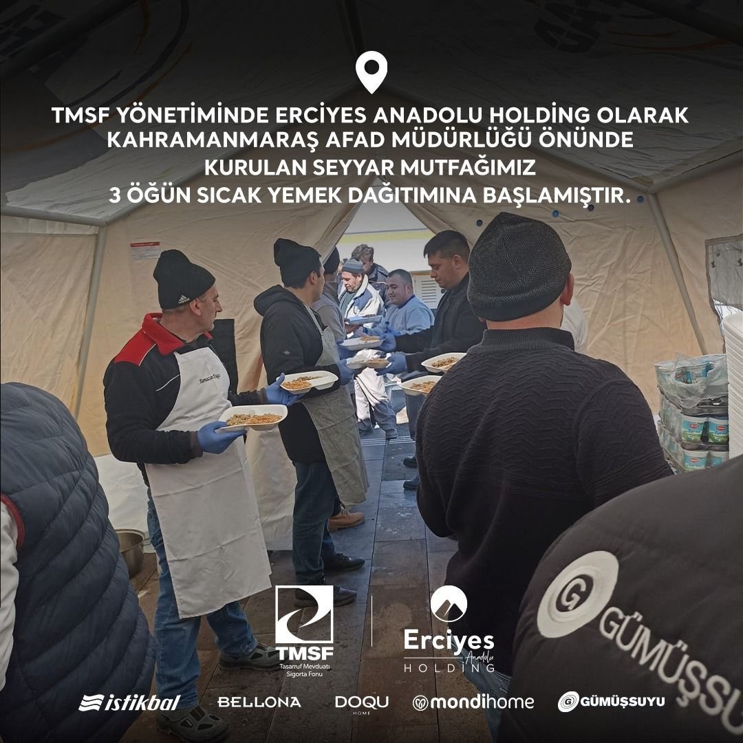 Erciyes Anadolu Holding, deprem bölgesinde her öğün bin 200 kişilik yemek çıkarıyor